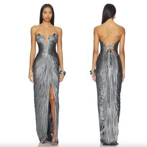 Maria Lucia Hohan x REVOLVE Reina Maxi Dress in Nightfall Silver Strapless Gown
